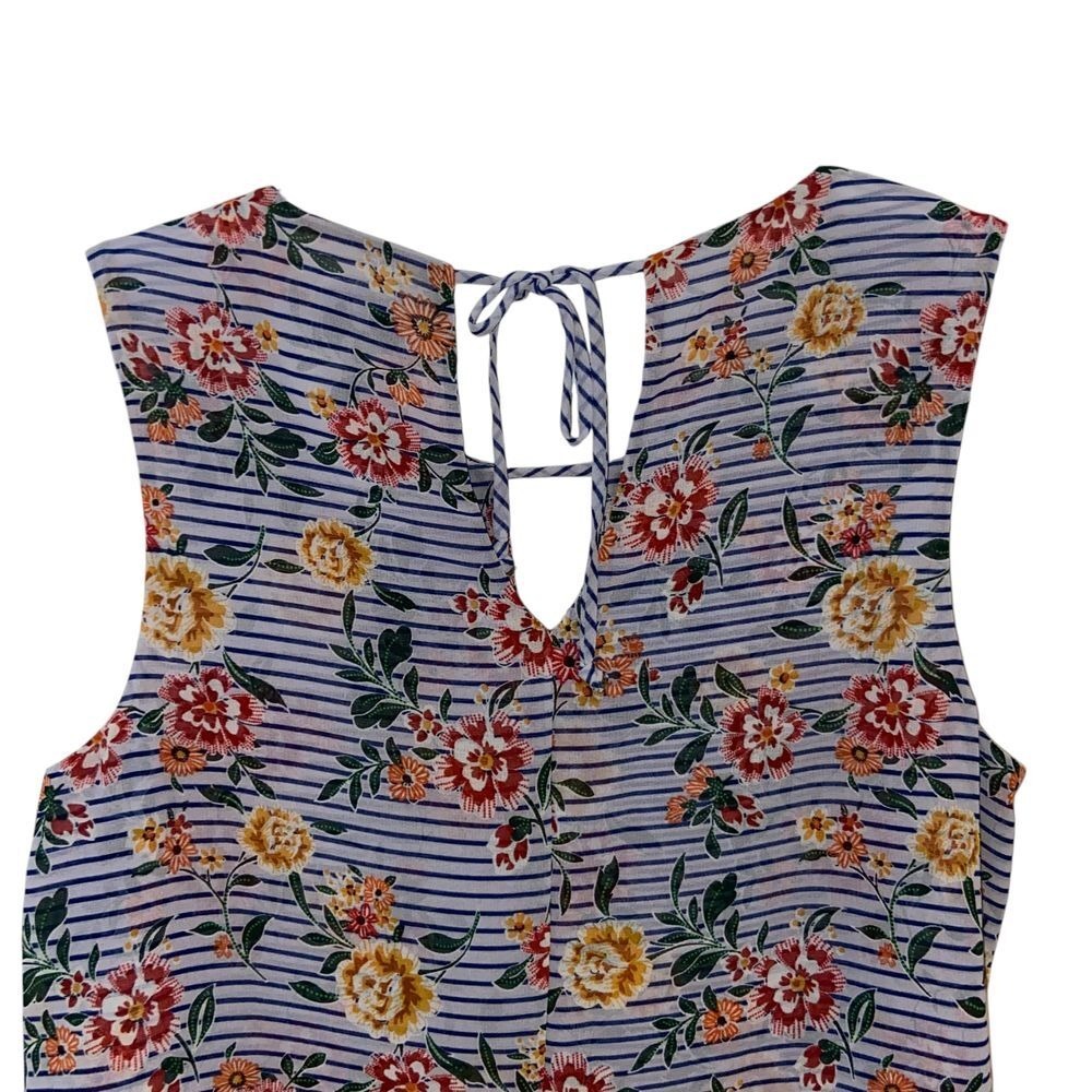 CAbi Penelope Floral Stripe Colorblock Sheer Chiffon Retro Sleeveless Blouse XS - Picture 8 of 9